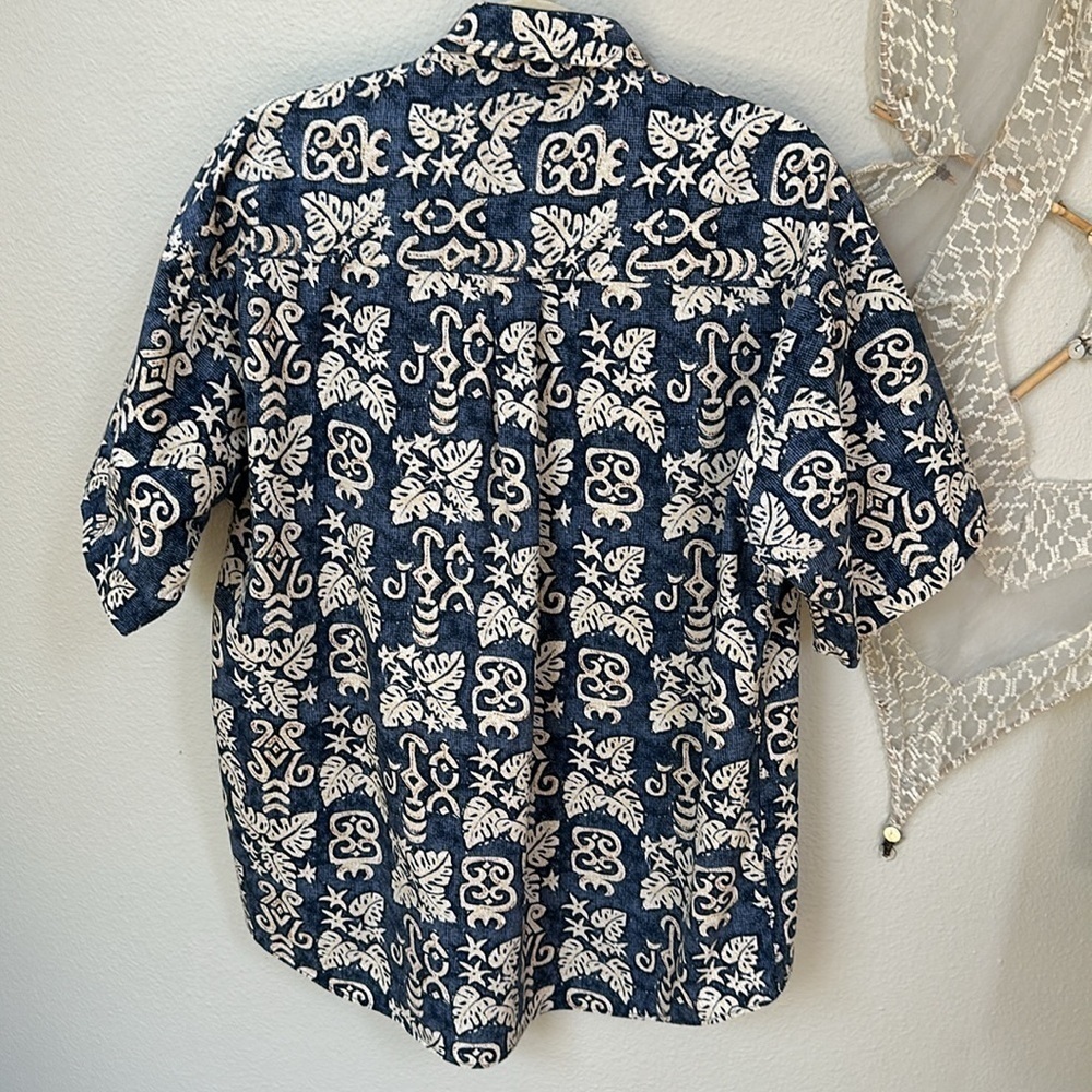 Blue and tan short sleeve Hawaiian shirt SZ L - Picture 4 of 9